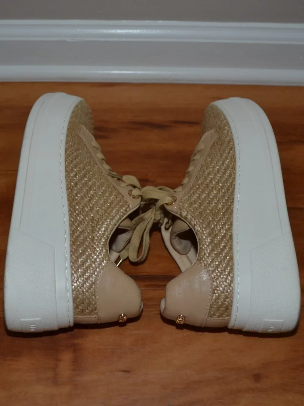 Dune London Episode Natural Beige Raffia Faux Leather Comfort sneakers, 38 (8)